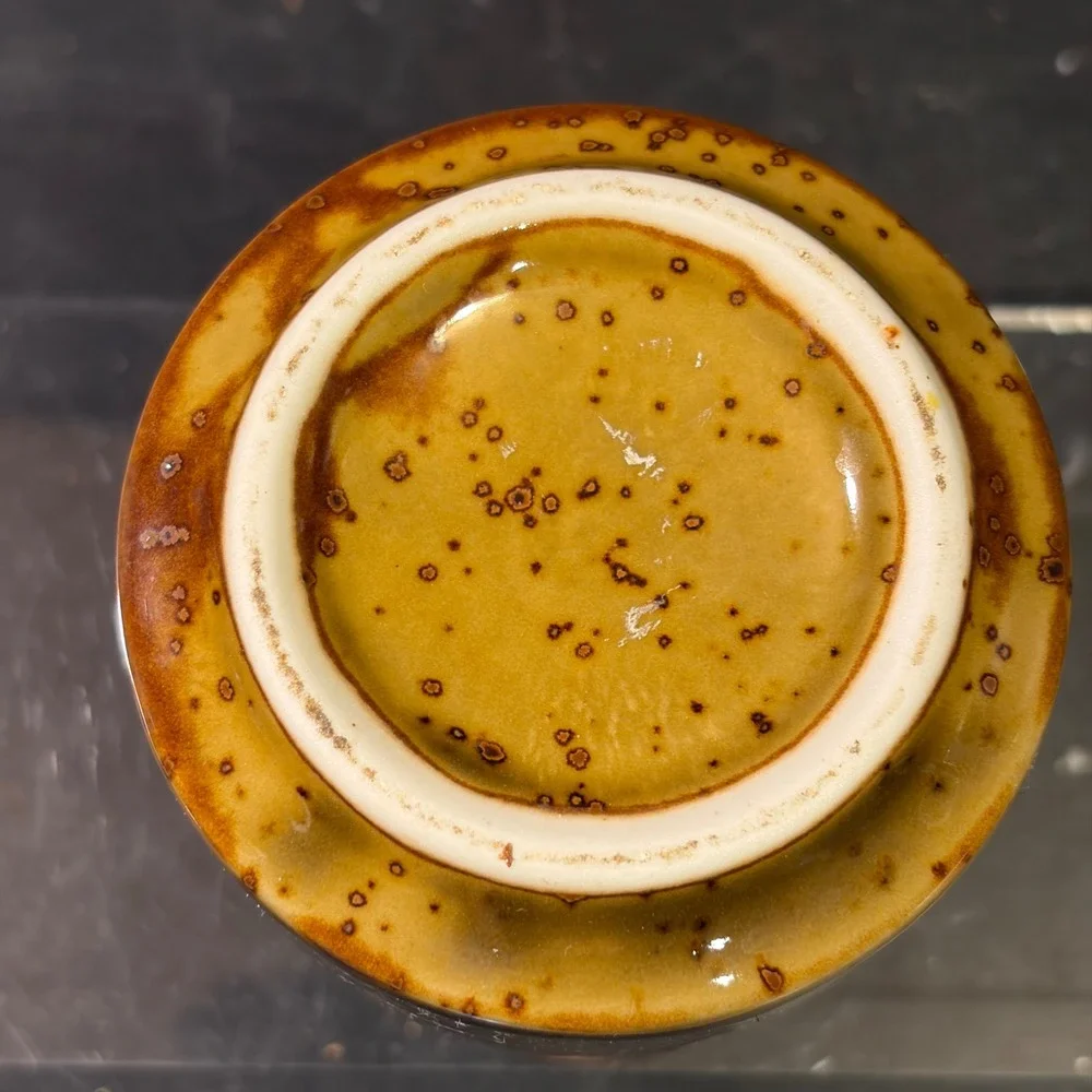 Vintage Ceramic Face Tea Light Candle Holder Speckled Brown Yellow Glaze